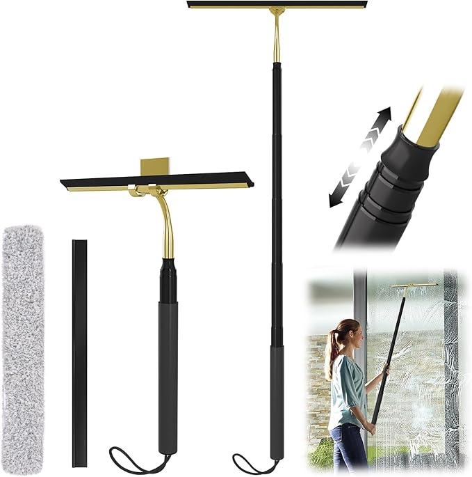 Shower Squeegee with Long Handle, 15-51" Telescopic Squeegee for Window Cleaning, Window Squeegee for Glass Doors, Extendable Window Cleaner Tool for Tile Walls, Sliding Door, Floor, Car Windshield-GD - ModernBath