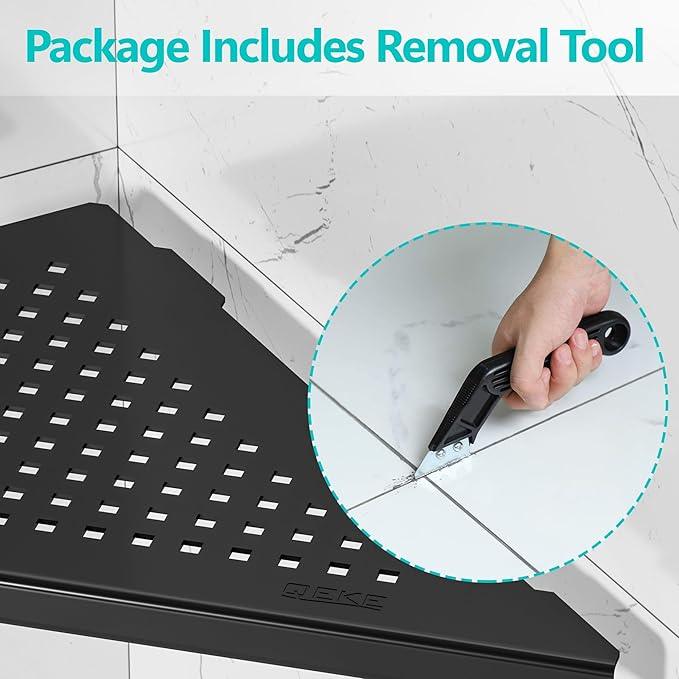 Bathroom Corner Shelf, Recessed 10" Shower Shelf Caddy, SUS304 Stainless Steel Shelf Wall Mount Triangular, No Drilling, Matte Black - ModernBath