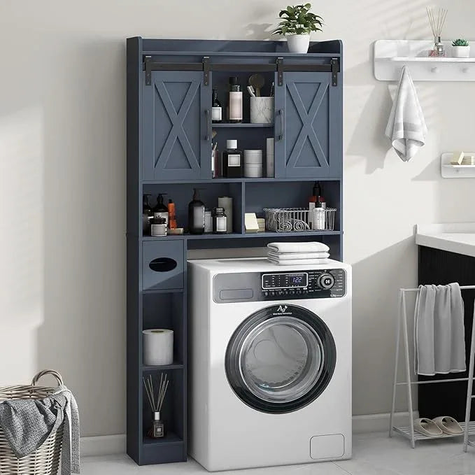 Vabches Over The Toilet Storage Cabinet, Farmhouse Storage Cabinet Over Toilet with Sliding Doors，Home Space-Saving Toilet Rack, for Bathroom, Restroom, Laundry - ModernBath