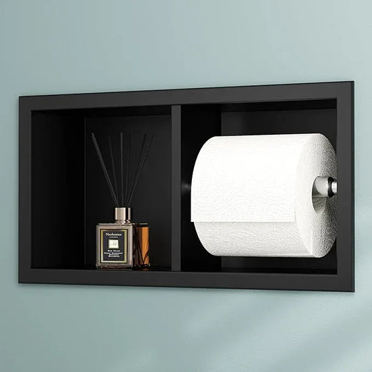 Neodrain Dual Roll Recessed Toilet Paper Holder - 304 Stainless Steel Hidden in-Wall Design Simple Loading and Unloading Space-Saving for Modern Bathrooms (Black) - ModernBath