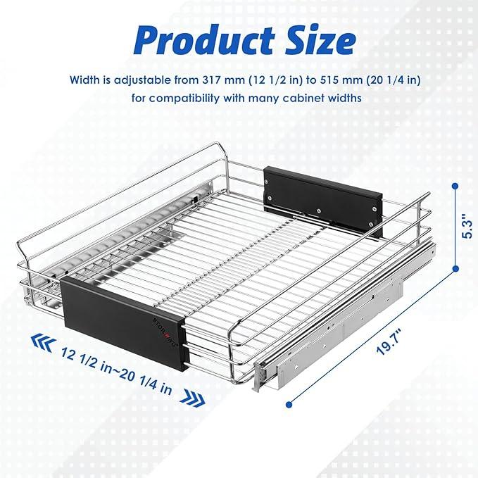 Expandable Pull Out Cabinet Organizer, Slide Out Drawers for Kitchen Cabinets, Heavy Duty Storage Drawers, Chrome Plated Cabinet Wire Shelf, Adjustable Width 12.5~20.2" W x 17.3" D - ModernBath