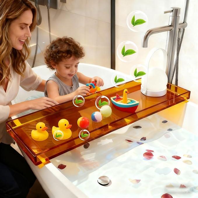 CXNGD Bathtub Tray Table, Clear Acrylic, Anti-Slip Bath Caddy, (Amber, L32.3″ x W7.87″ x H1.18″) - ModernBath