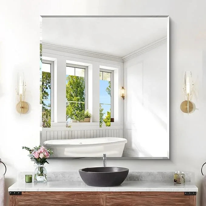 KOCUUY Beveled Mirror, 40x36 Inch Large Frameless Bathroom Mirror for Over Sink, Upgraded Shatterproof Beveled Unframed Design Mirror for Bathroom, Bedroom, Hang Horizontal/Vertical - ModernBath