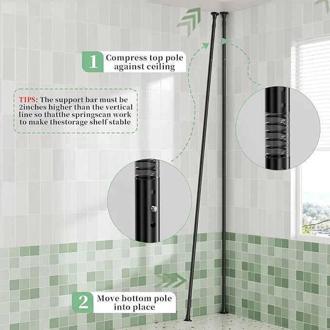 akinbas Tension Pole Shower Caddy Organizer with4 Tier L-Shaped Rust Resistant Bathroom Corner Shelves with 34-124 Inch Adjustable No Drilling Quick Install Shower Rack for Bath Essentials (Black) - ModernBath