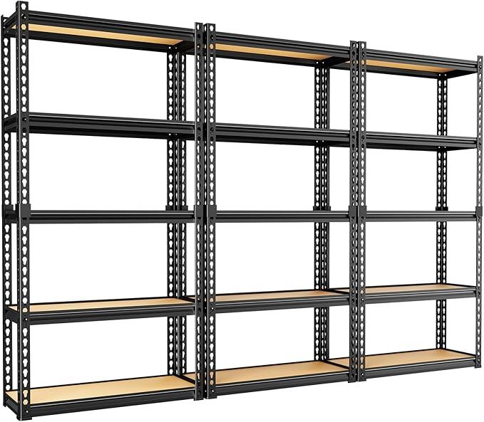 LEVELEVE 5-Tier Storage Shelving Unit, 2020 lbs Capacity,Heavy Duty Adjustable Metal Utility Shelf, 30" L x 12" W x 60" H for Garage, Kitchen, Pantry, Basement, Bathroom, Laundry, 3 Pack - ModernBath