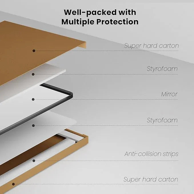 JISOSO Gold Bathroom Mirror, 36x36 Inch Brushed Gold Metal Frame Mirror for Wall, Rounded Rectangle Bathroom Vanity Mirror, Tempered Glass, Anti-Rust, Horizontal/Vertical - ModernBath