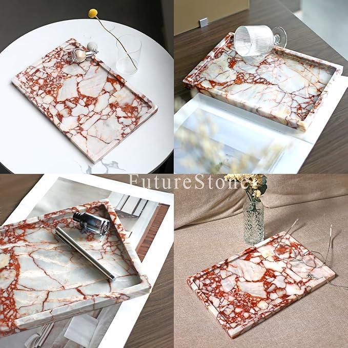 FutureStone 100% Natural Marble Serving Tray Luxury Marble Storage Tray for Home Decor Stone Tray for Bathroom/Kitchen/Vanity/Dresser,Plate Holder for Tissues, Candles, Towel - ModernBath