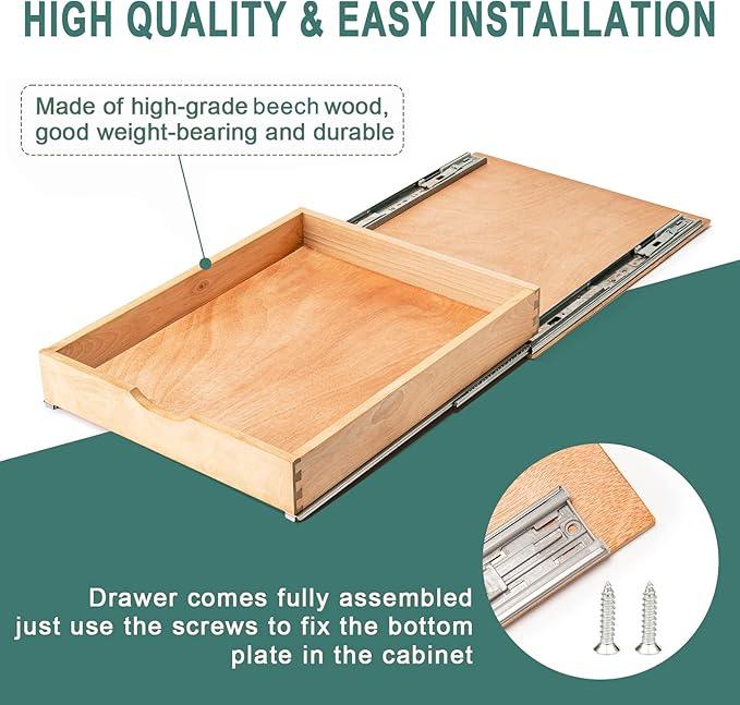 Fully Assembled Pull Out Cabinet Drawer, Wood Pull Out Cabinet Organizer, Soft Close Slide Out Pull Out Drawers for Kitchen Cabinets, Fast and Easy DIY Installation, 18”W x 21”D - ModernBath