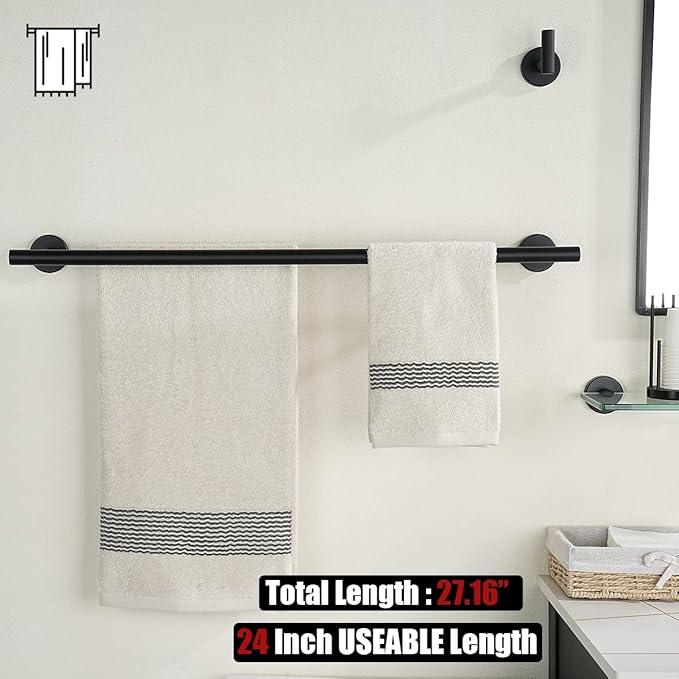 JQK Double Towel Bar 27 Inch, Matte Black Useable Length 24 Inch 304 Stainless Steel Thicken 0.8mm Bath Towel Rack for Bathroom, Towel Holder Wall Mount 2 Pack, TB100L24-PB-P2 - ModernBath