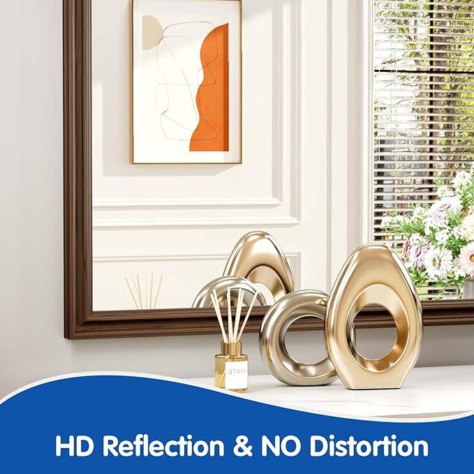 WEER Retro Copper Bathroom Mirror, 48x36 Inch Bronze Oil Rubbed Framed Mirror, Rectangle Classic Vintage Framed Wall Mirror, Farmhouse Vanity Mirror, Tempered Glass, Vertically or Horizontally - ModernBath