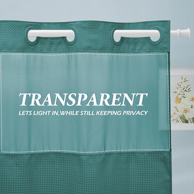 EUTXL Seaweed Green Stall No Hook Shower Curtain with Snap in Liner,230GSM Waffle Weave Shower Curtains for Bathroom,54W x 80H - ModernBath