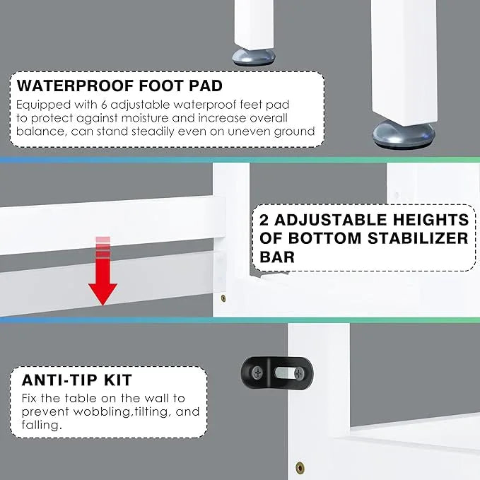 SMIBUY Over The Toilet Storage with Drawers, Large Bathroom Space Saver Organizer Rack, Freestanding Behind Toilet Stand with 6-Tier Shelf and Waterproof Feet Pad for Restroom, Laundry (White) - ModernBath