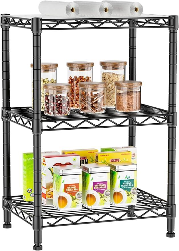 3 Tier Adjustable Storage Shelves Heavy Duty Metal Utility Shelf Wire Shelving Unit Organizer Rack for Home Kitchen Office Bathroom Pantry Room 12" D x 18" W x 30" H - ModernBath