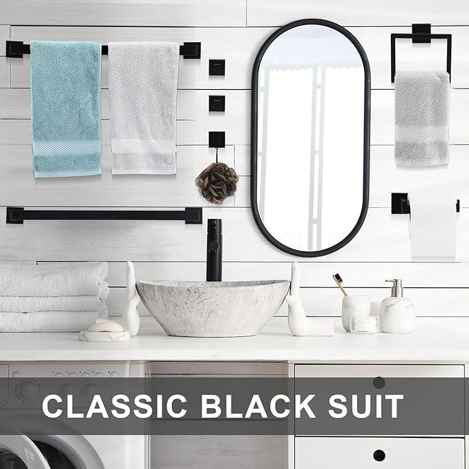 Gisafai 25 Pcs Black Bathroom Hardware Accessories Set 23.6 Inch Bath Towel Bar Kit Stainless Steel Bathroom Hardware Set Towel Racks Ring Robe Hooks Paper Holder for Wall Mounted - ModernBath