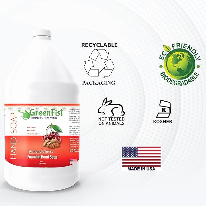 GreenFist Foaming Hand Soap Refills Almond Cherry Scent Jug Foam Refill Made in USA, 128 ounce (1 Gallon) - ModernBath