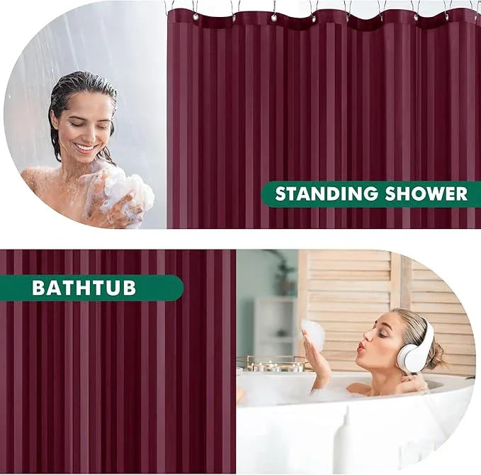 Biscaynebay Fabric Shower Curtain or Liner 72" by 72", Burgundy Water Repellent Damask Stripes Bathroom Curtains Machine Washable - ModernBath