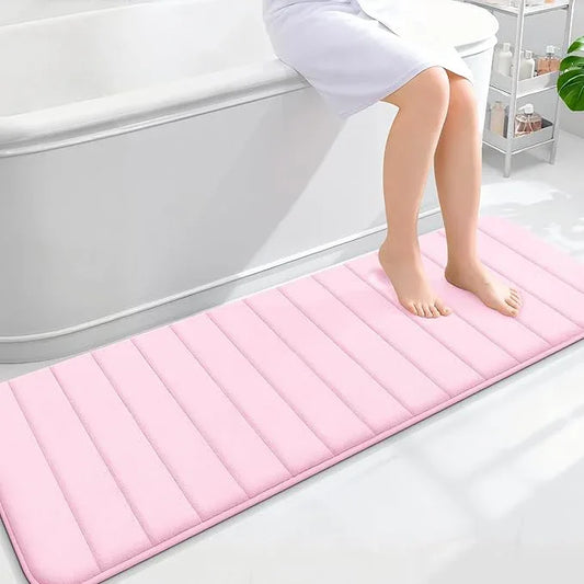 OLANLY Memory Foam Long Bathroom Rugs Runner 59x20, Super Soft Absorbent Bath Mat, Quick Dry, Machine Washable Shower Floor Rugs, Bathmat Carpet, Bathroom Home Decor Accessories, Pink - ModernBath