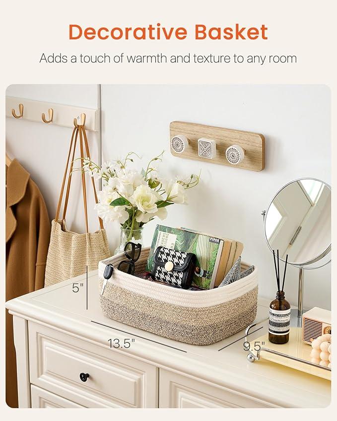 Small Woven Basket, 13.5 x 9.5 x 5 Inches, Storage Basket for Organizing, Cute Small Rope Shelf Closet Cube Storage Bins Baskets for Shelves, Dog Toy Gift Baskets Empty, 3 Pack Gradient Brown - ModernBath