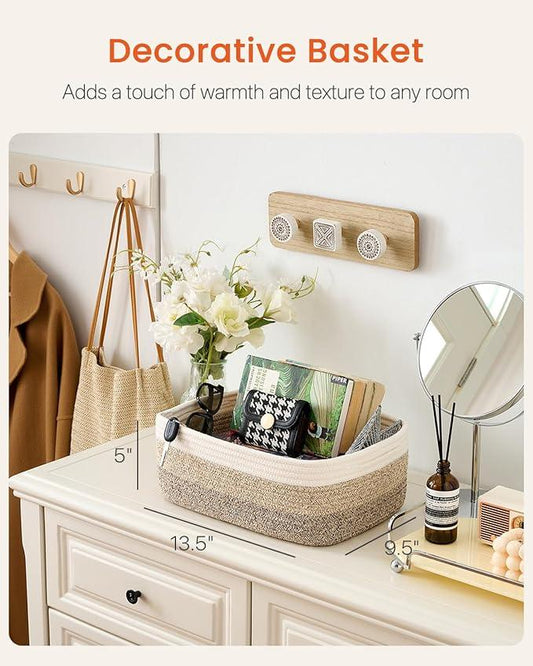 Small Woven Basket, 13.5 x 9.5 x 5 Inches, Storage Basket for Organizing, Cute Small Rope Shelf Closet Cube Storage Bins Baskets for Shelves, Dog Toy Gift Baskets Empty, 3 Pack Gradient Brown - ModernBath