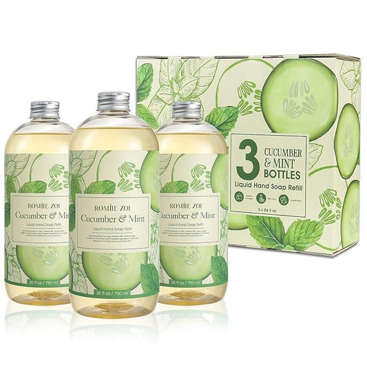 ROMIIE ZOI Liquid Hand Soap Refills Gift Set – Cucumber & Mint Scent – 3 Pack (26 Fl Oz Each) – Cruetly Free, Biodegradable, Moisturizing & Gentle Refill For Kitchen, Bathroom & Sensitive Skin - ModernBath