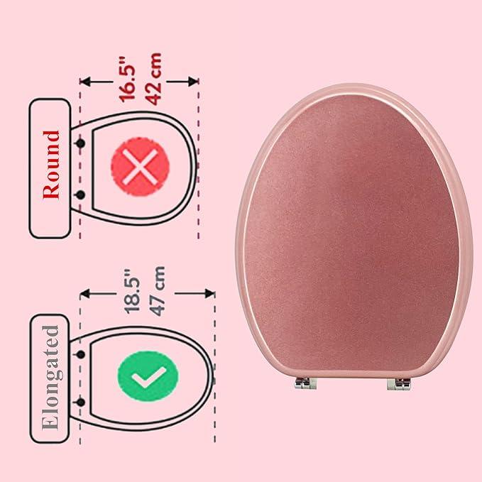 BLOFDE Elongated Toilet Seat Wood Toilet Seat Prevent Shifting with Zinc Alloy Hinges American Standard Size Toilet Seat Easy to Install also Easy to Clean (Elongated,Sparkling Queen Red) - ModernBath
