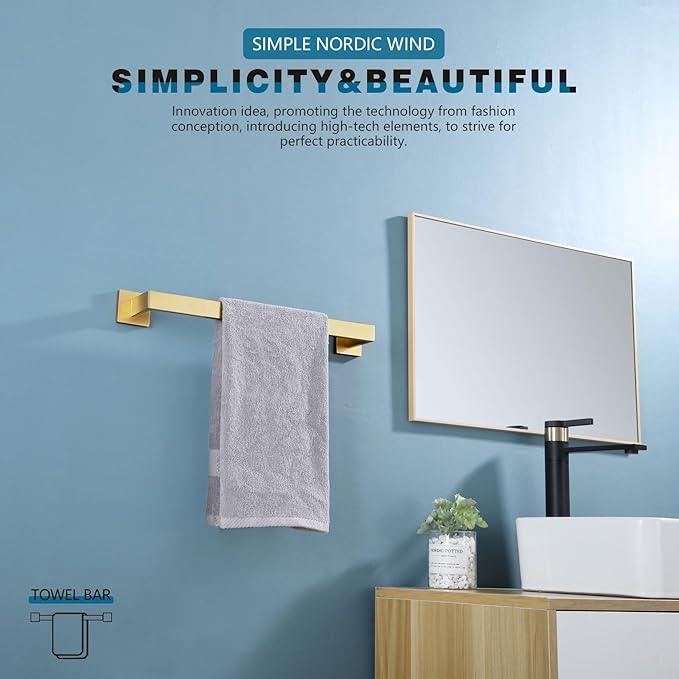 KOKOSIRI Bath Towel Bar Kitchen Dish Cloths Hanger 16 Inch Hand Towel Holder Stainless Steel Wall Mounted, Brushed Gold, B4003BG-L16 - ModernBath