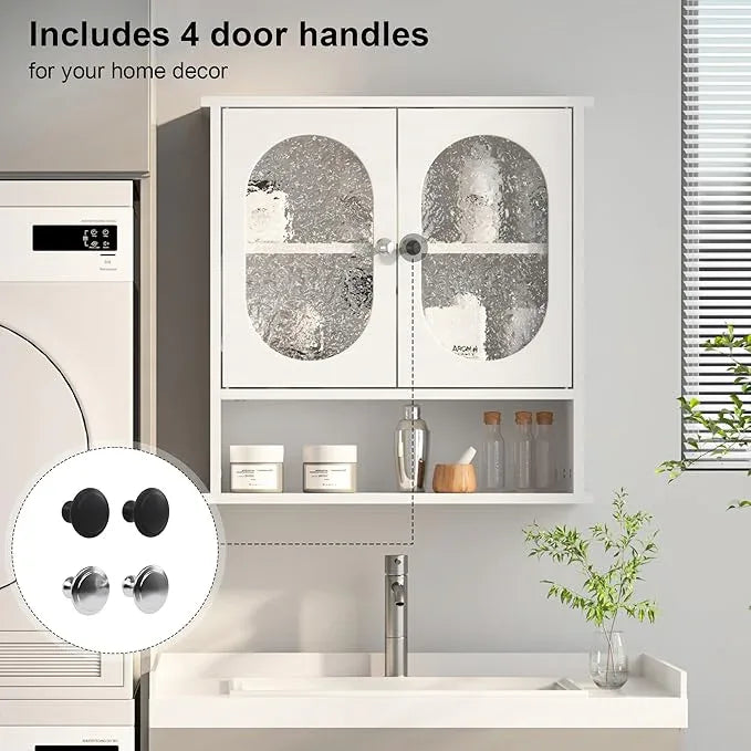 Medicine Cabinet for Bathroom,2 Acrylic Doors White Oval Bathroom Wall Cabinet,Over Toilet Storage Cabinet for Laundry Room/Kitchen/Living Room,Surface Mount Medicine Cabinets 23x24 - ModernBath