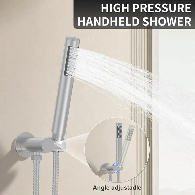 KOJOX 10 Inch Brushed Nickel Shower System with High Pressure Rain Shower Head, Handheld Shower Head, Bathroom Mixer Shower Set Wall Mounted Shower Faucet Rough-in Valve and Trim Kit - ModernBath