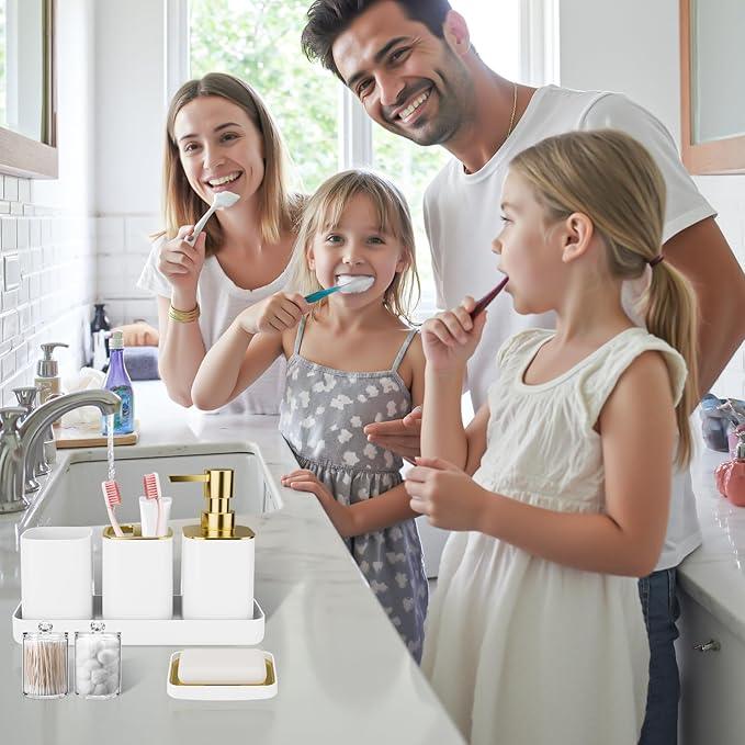 25PCS Bathroom Accessory Set, White Bathroom Set with Large-Capacity 4 Gallon Trash Can,Bathroom Rugs Set, Waterproof Shower Curtain, Toilet Brush, Toothbrush Holder & Soap Dispenser - ModernBath