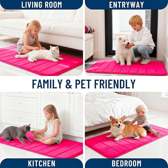OLANLY Memory Foam Bath Mat 40x32, Super Soft Absorbent Bathroom Rugs, Quick Dry, Machine Washable Shower Floor Rugs, Bathmat Carpet, Bathroom Home Decor Accessories, Hot Pink - ModernBath