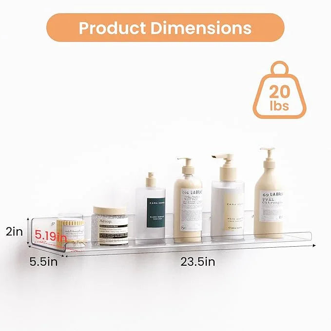 upsimples 2 Pack 23.6x5.5 Inches Acrylic Shelves for Wall Storage, Floating Bookshelves for Kids, Display Shelf Organizer for Bathroom, Bedroom, Living Room, Kitchen, Clear - ModernBath