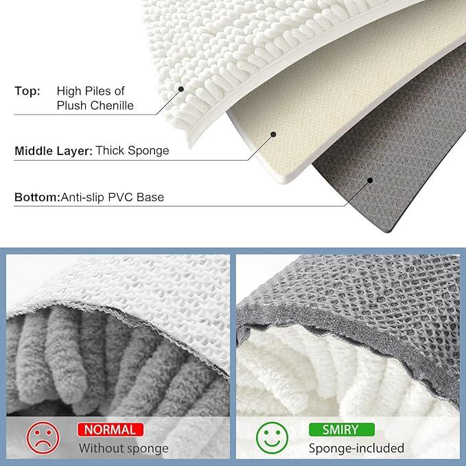 Smiry Luxury Chenille Bathroom Rugs 30x20, Extra Soft and Absorbent Shaggy Bath Mat, Machine Washable, Non-Slip Plush Carpet Runner for Tub, Shower, and Floor, Home Decor Accessories, Ivory - ModernBath