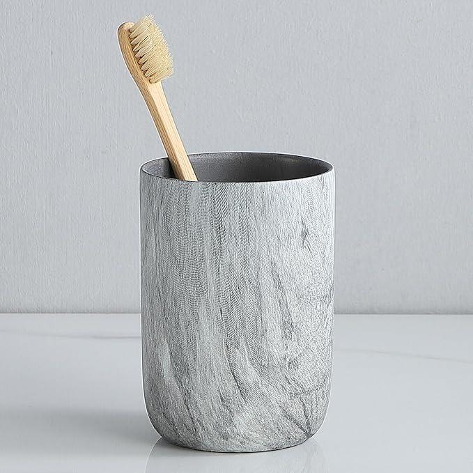 Marble Grey Toothbrush Holders - 2 Ceramic Toothbrush Holders for Bathrooms Toothbrush Toothpaste Holders Set, Grey Bathroom Tumbler Cups Reusable Toothbrush Mouthwash Cup, Bathroom Counter Organizer. - ModernBath