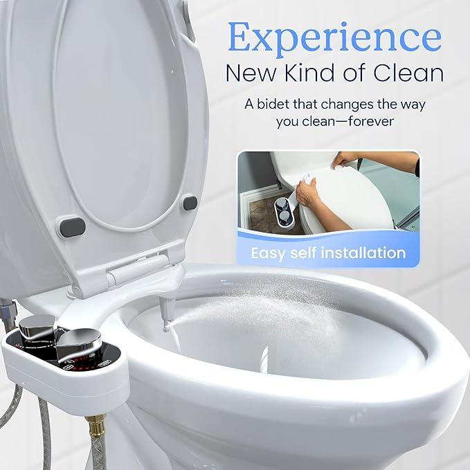 CLEAR REAR Bidet Attachment for Toilet Seat - Non-Electric, Self-Cleaning Dual Nozzle, Adjustable Water Pressure, Rear & Feminine Wash Hygienic Bathroom Upgrades - Fits Elongated Toilets (White) - ModernBath