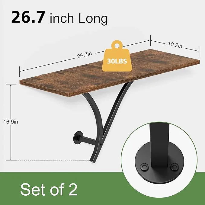Floating Shelves, 26.7 Inch Long Wall Shelf Set of 2, Wide Display Shelf Wall Mounted Hanging Shelving for Bathroom, Living Room, Bedroom, Kitchen, Rustic Brown - ModernBath