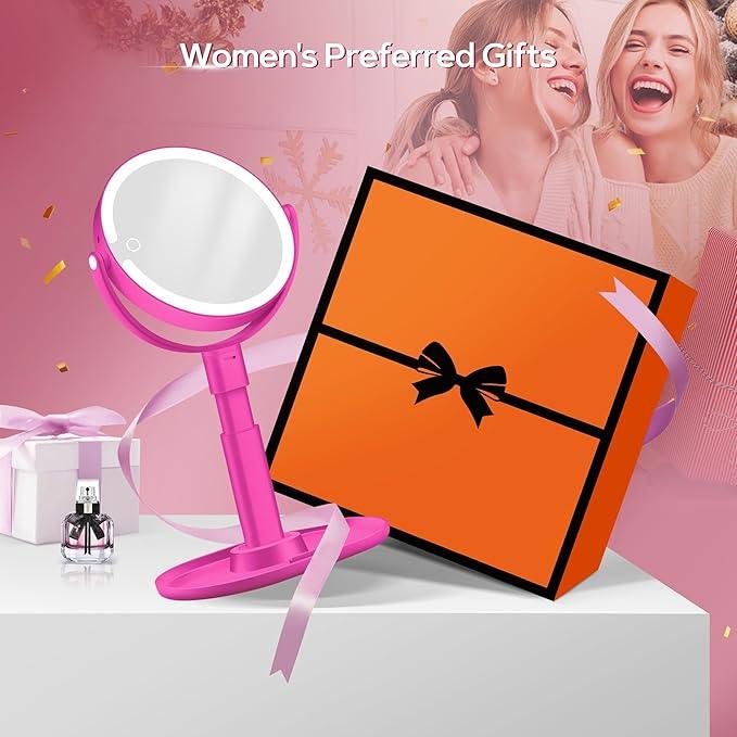 B Beauty Planet Makeup Mirror with Lights, Lighted Magnifying Mirror 30X with 3 Lighting and Adjustable Brightness, 2-Sided Height Adjustable Vanity Mirror for Bathroom, Gifts for Women Hot Pink - ModernBath