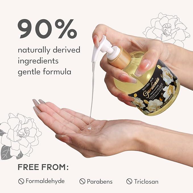 ROMIIE ZOI Hand Soap Refills, Gardenia Liquid Hand Soap, Large 750 ML / 26 FL OZ Bottles (Pack of 3), Gentle & Moisturizing Formula, Natural & Cruelty-Free for Kitchen and Bathroom Soap Dispensers - ModernBath