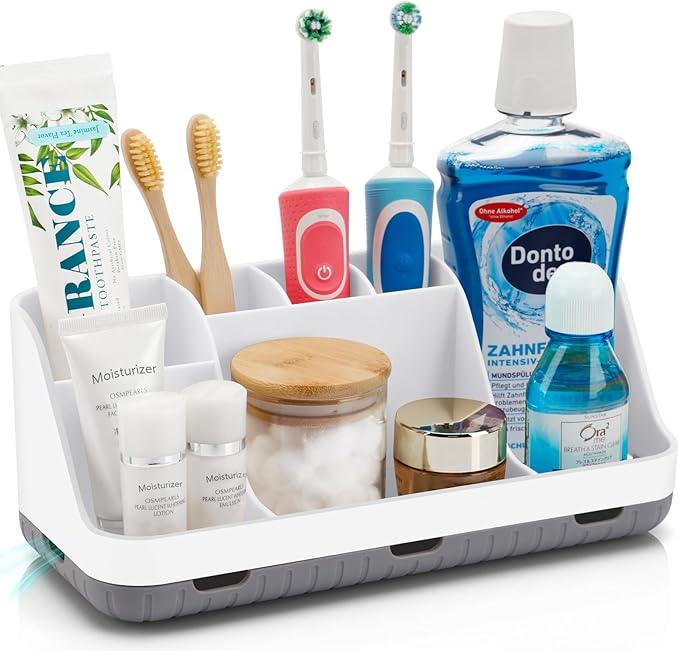 GFWARE Toothbrush Holders for Bathrooms Countertop Organizer - Kids Electric Toothbrush and Toothpaste Holder Detachable 7 Slots Tooth Brush Organization Bathroom Accessories Storage Vanity, White - ModernBath