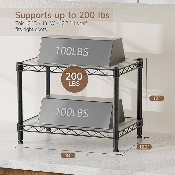 Small 2 Tier Shelves Storage Wire Shelving Unit Metal Shelf Adjustable Organizers Storage Shelving with Wheels for Bathroom Laundry Room Kitchen Pantry12”D x 18”W x 12.2”H Black - ModernBath