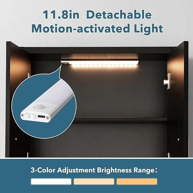 Black Wall Cabinet 23x29 inch for Bathroom Laundry Room Bedroom Kitchen Wood Medicine Cabinet, DIY Lighting, Soft-Close Hinge, 2 Door,Above Toilet Storage - ModernBath