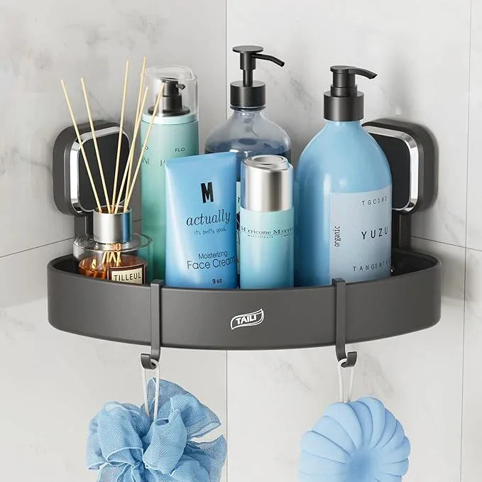 TAILI Corner Shower Caddy with Suction Cup Hooks, Aluminum Corner Shelf Basket,No-Drilling Rustproof for Kitchen and Bathroom, Wall Mounted Organizer Rack for Shampoo-Grey - ModernBath