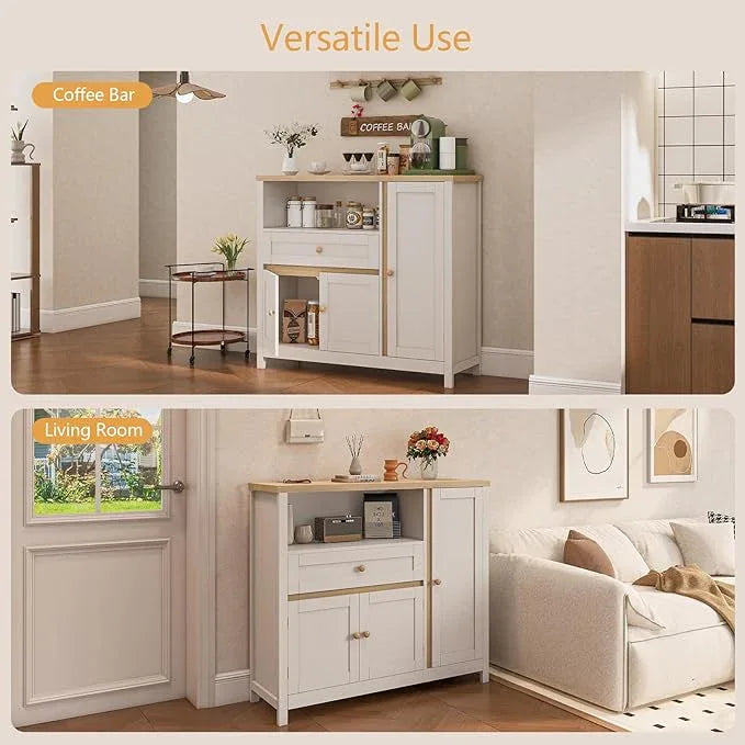 Storage Cabinet with Doors and Drawers,Kitchen Storage Cabinets，with Drawer and Adjustable Shelf（White） - ModernBath