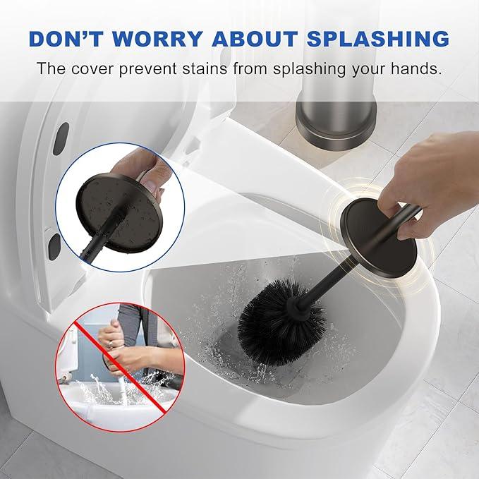 Toilet Brush and Holder Set: 304 Stainless Steel Heavy Duty Toilet Bowl Brush and Holder with Removable Inner Bowl and Splash Protection, Long Handle Bathroom Cleaning Tool - ModernBath