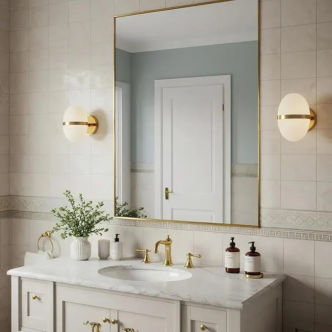Bonverre 30x36 Inch Brass Bathroom Mirror for Wall, Aluminum Frame Rectangle Rectangular Vanity Mirror, Modern Large for Bedroom, Living Room, Horizontal or Vertical - ModernBath