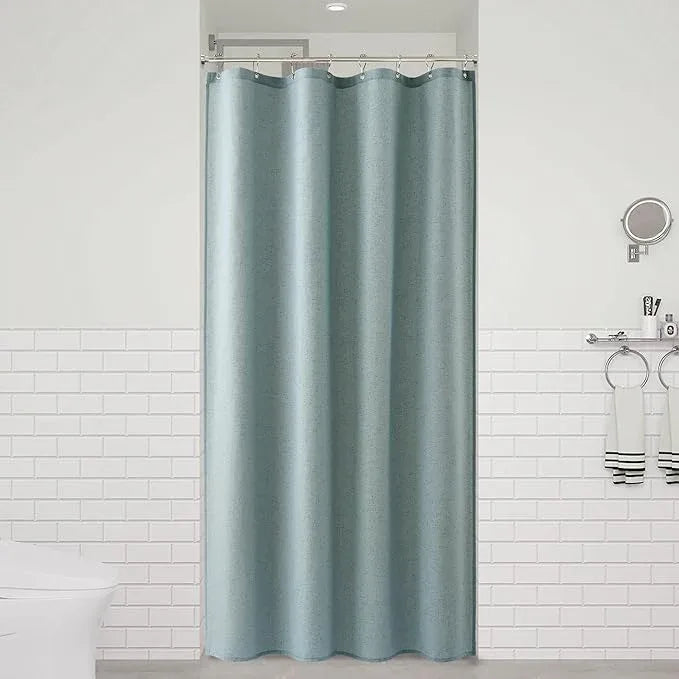 Naturoom Light Blue 48 Inch Shower Curtain - Stall Narrow Half Linen Ultra Thick Fabric Shower Curtain Set with Hooks, Boho Farmhouse Rustic RV Camper Bath Curtains for Bathroom, 48x72 - ModernBath