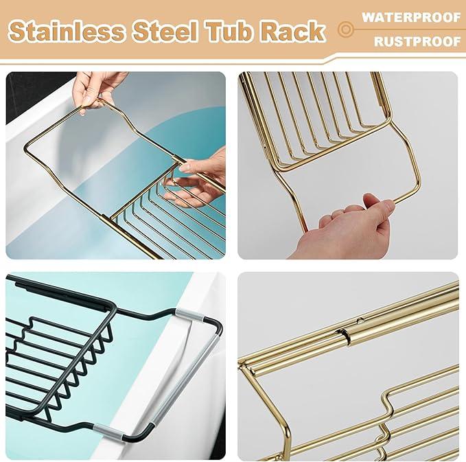 GIYDNEI Stainless Steel Bathtub Caddy Tray, Expandable Bathtub Holder Table, Adjustable Bathroom Tray, Bath Organizer Tub Shelf,Gold,26.8~35.4in - ModernBath