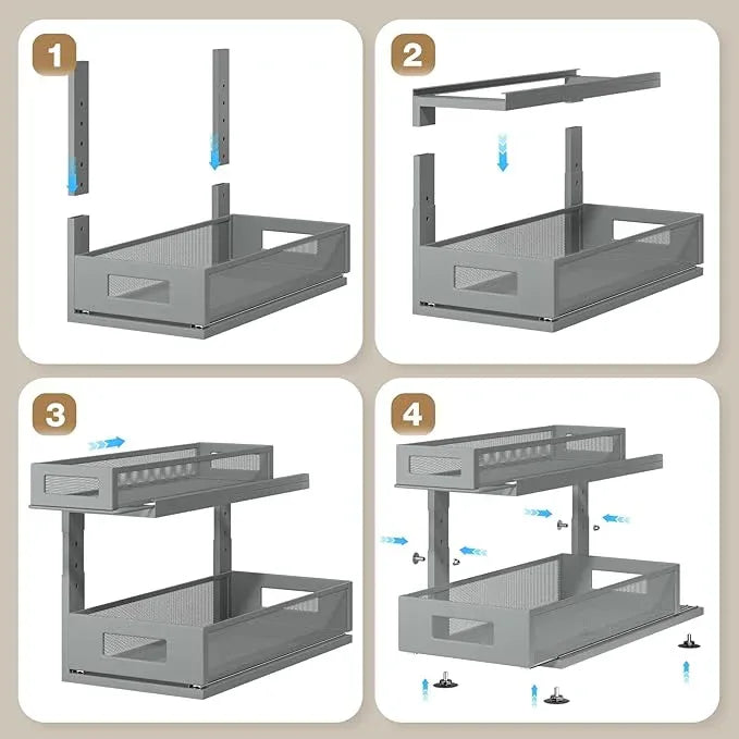 2 Pack 18.5IN-Depth Under Sink Organizer With Next-Gen Ball-Bearing Slides,2-Tier Pull Out Cabinet Storage,Height Adjustable Drawer Shelf for Bathroom,Kitchen,Laundry,Cabinet,Pantry-Gun Gray - ModernBath