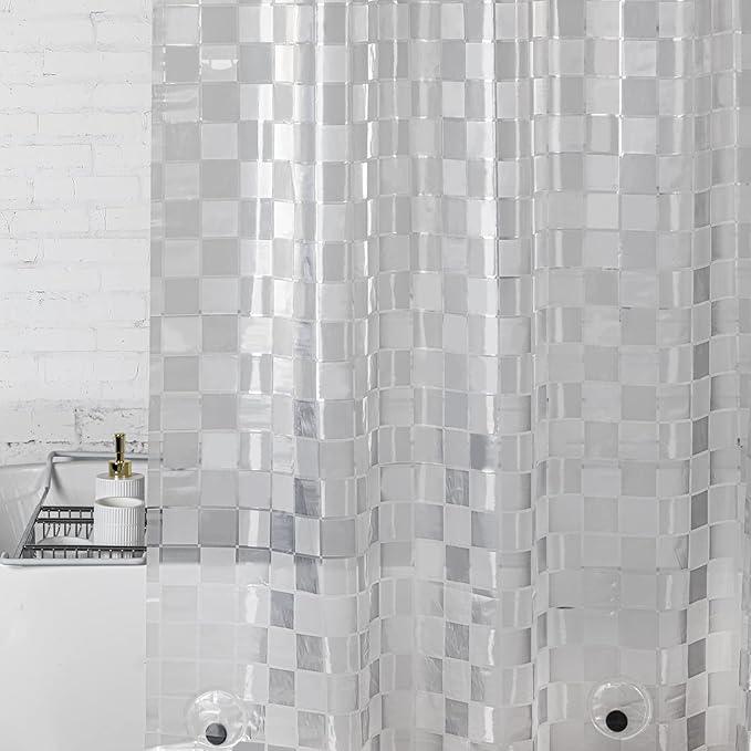 WELTRXE EVA Shower Curtain Liner 72x72 Inch 8G Heavy Duty Clear Shower Liner with Design, Plastic Shower Curtains for Bathroom Bathtub, Shower Stall, 3D Frosted Square Pattern, 3 Magnets - ModernBath