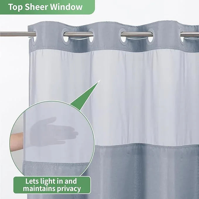 eachope Extra Long No Hook Shower Curtain with Snap-in Fabric Liner Set,Slub Textured Fabric Shower Curtains for Bathroom,Hotel Style Modern Shower Curtain,Water Repellent & Washable,71x86(84),Blue - ModernBath