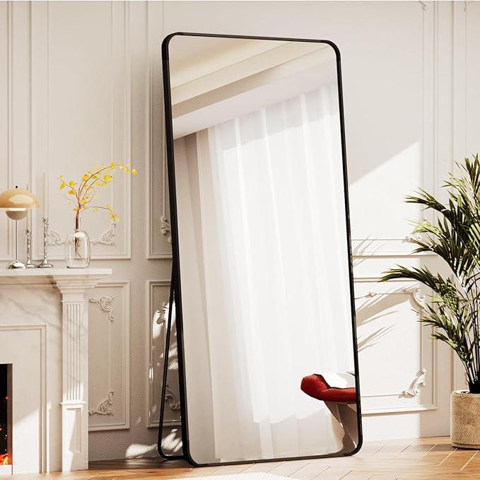 BEAUTYPEAK Black Full Length Mirror, 71"x32" Rounded Corner Floor Mirror Standing Hanging or Leaning Against Wall, Suitable for Bedroom or Dressing Room - ModernBath